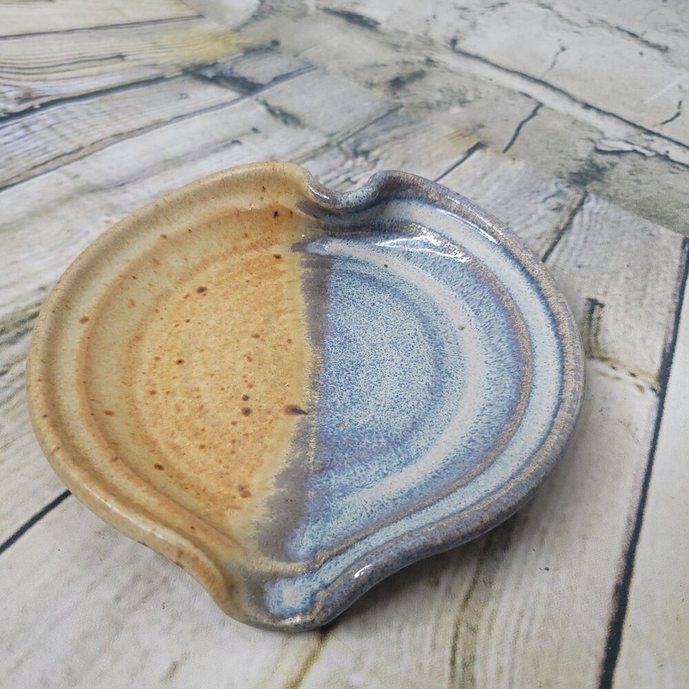 Neher Studios 1992 Art Pottery Blue Brown Glaze Small Trinket Dish Ashtray 5x5.5